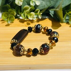Elegant Gold and Brown Beaded Bracelet